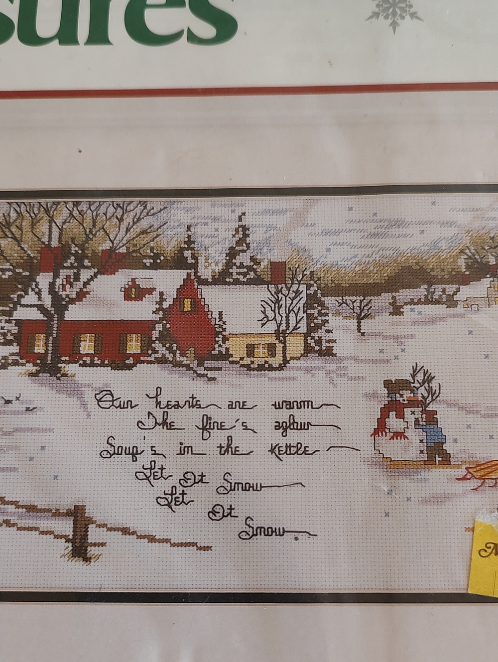 Cross-Stitch Winter Village Wall Art - Red & White